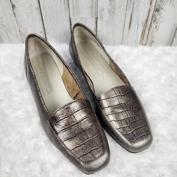 Enzo Angiolini Shoes - Enzo Angiolini Leather Embossed Loafers Metallic Silver Size 7
